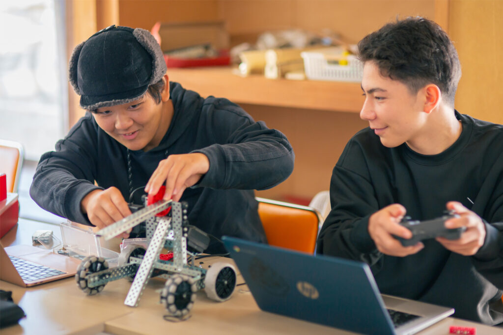 Students at Hakuba International School creating robots