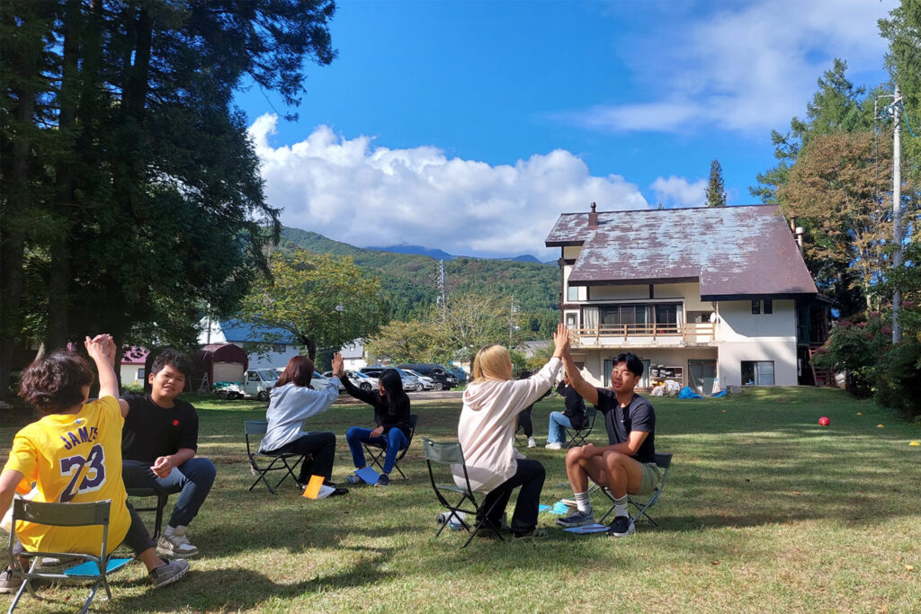 Students at Hakuba International School taking part in outdoor learning.